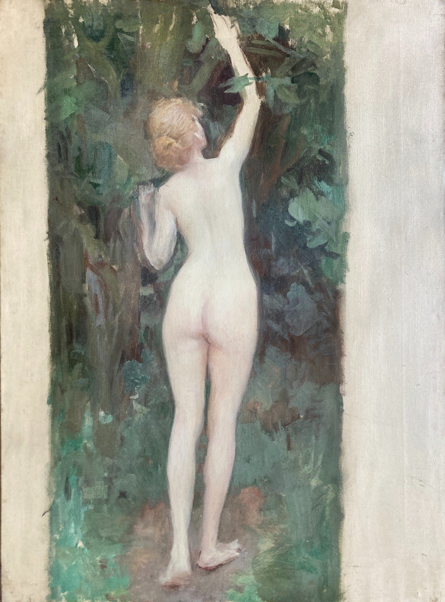 Ecole Française Vers 1900, Etude De Nu Femme De Dos: Esquisse, Huile Sur Toile