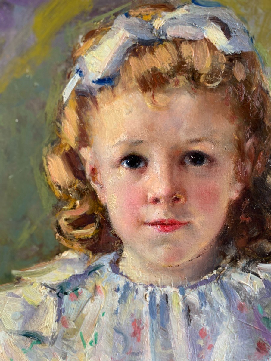 French School ? Circa 1900, Portrait Of A Young Girl, Post Impressionism, Oil On Canvas-photo-3