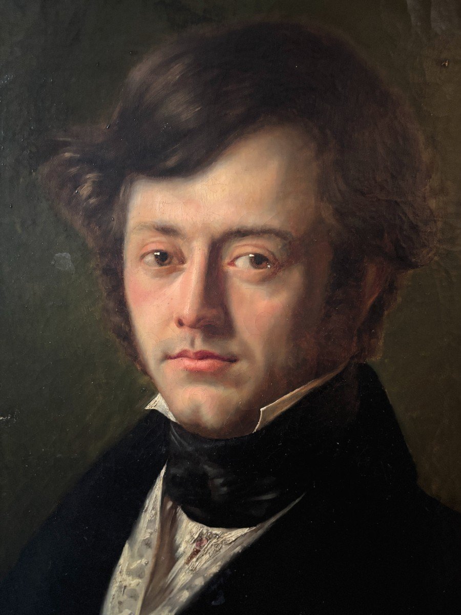 French School Circa 1840, Portrait Of A Young Man, Romanticism, Oil On Canvas-photo-2