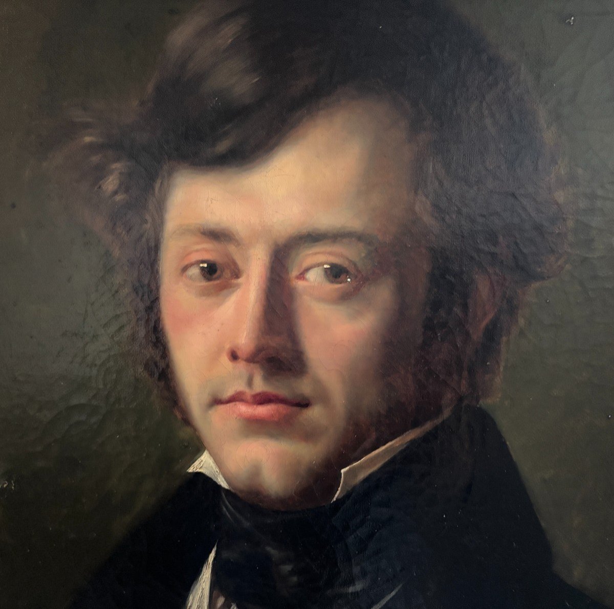 French School Circa 1840, Portrait Of A Young Man, Romanticism, Oil On Canvas-photo-4