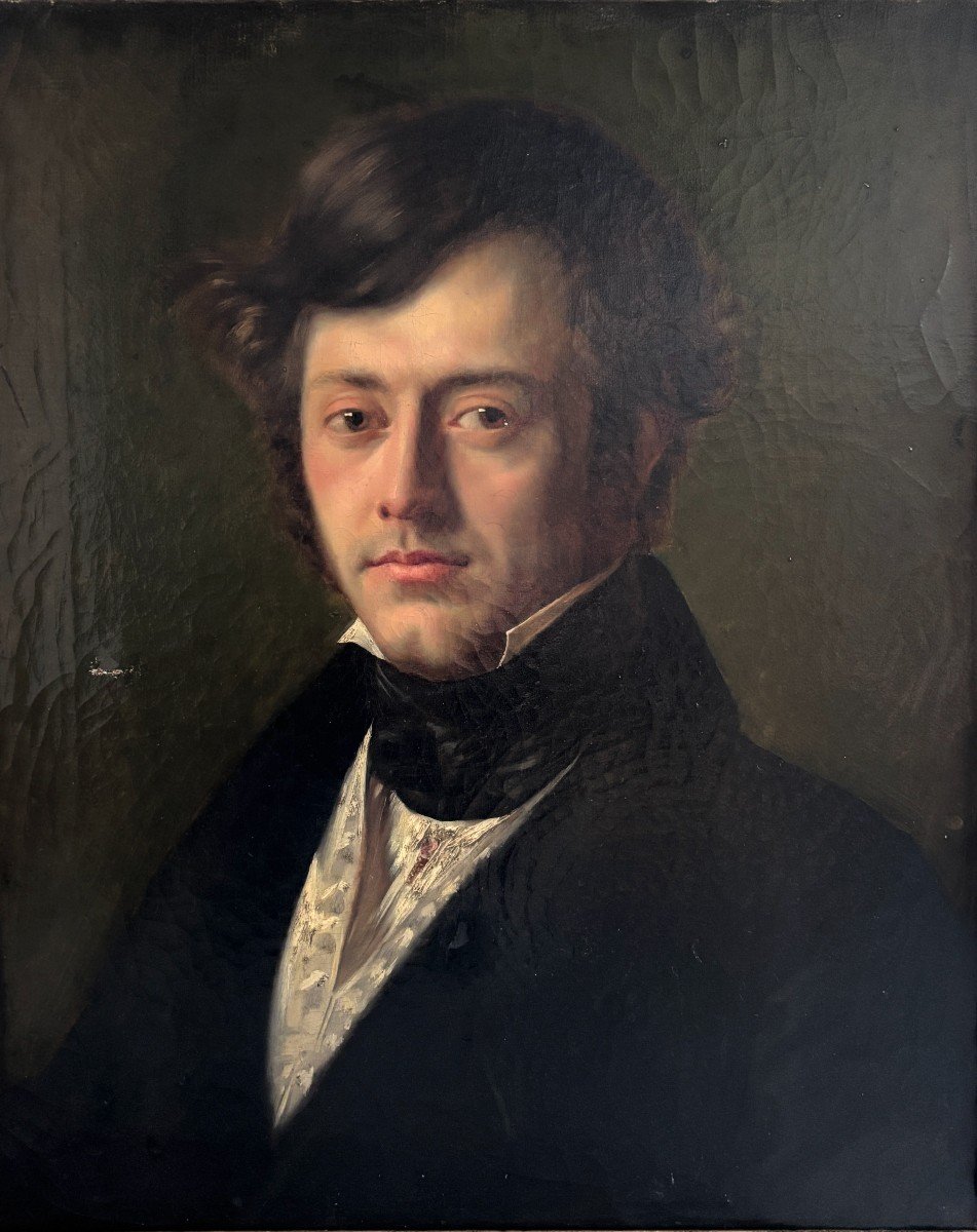 Ecole Française Vers 1840, Portrait De Jeune Homme, Romantisme, Huile Sur Toile