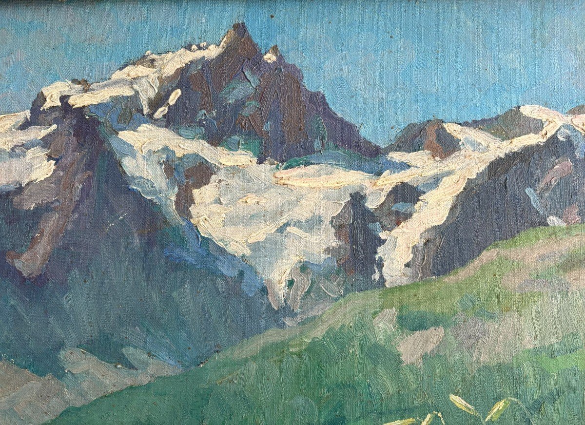 Marcelle Ladeuil (1895-1983), La Meije : Montagne Dans Le Massif Des Ecrins, Huile Sur Toile-photo-2