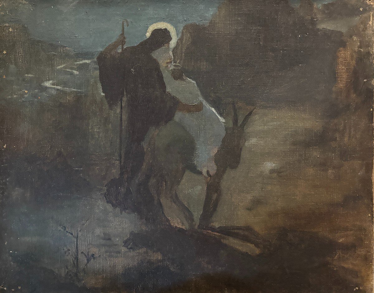 Symbolist School Of The End Of The 19th Century, The Flight Into Egypt, Oil On Canvas-photo-2