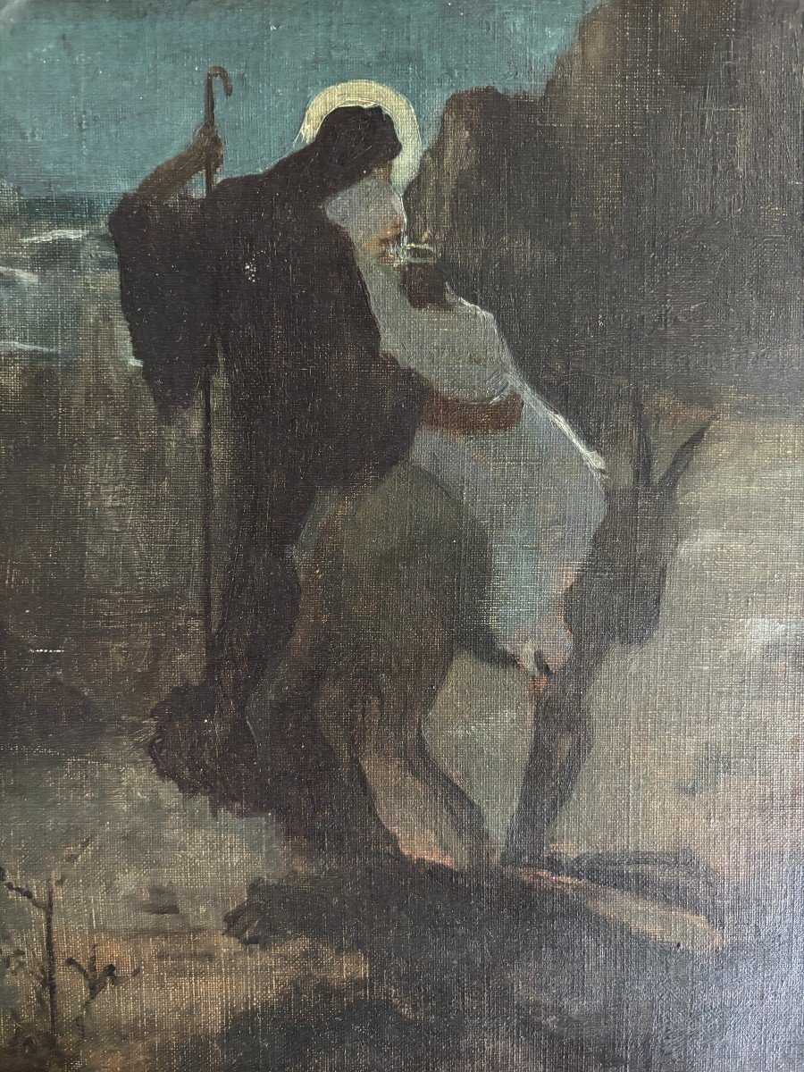 Symbolist School Of The End Of The 19th Century, The Flight Into Egypt, Oil On Canvas-photo-3