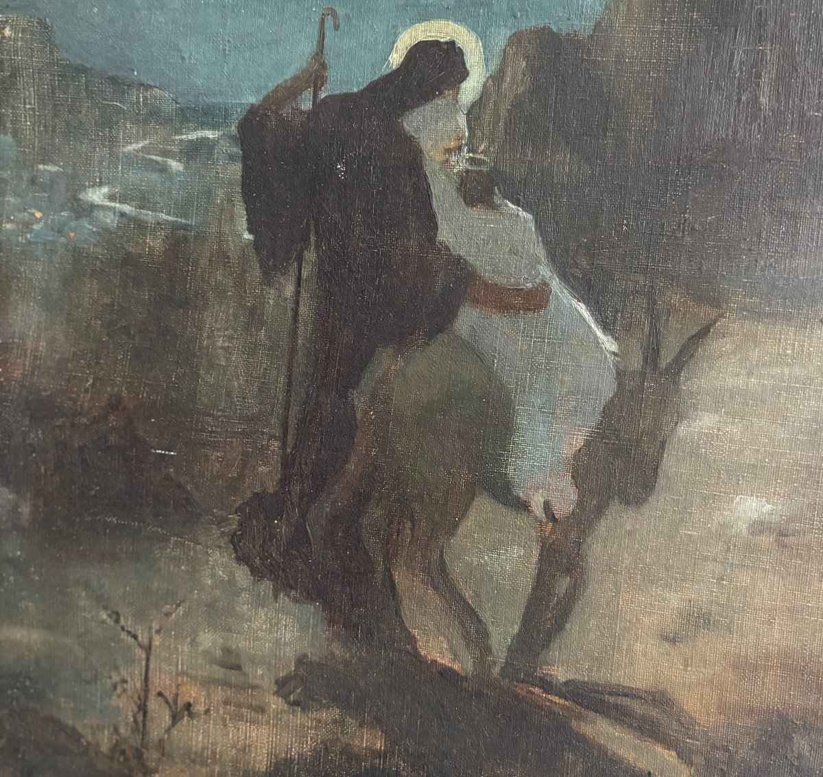 Symbolist School Of The End Of The 19th Century, The Flight Into Egypt, Oil On Canvas-photo-4