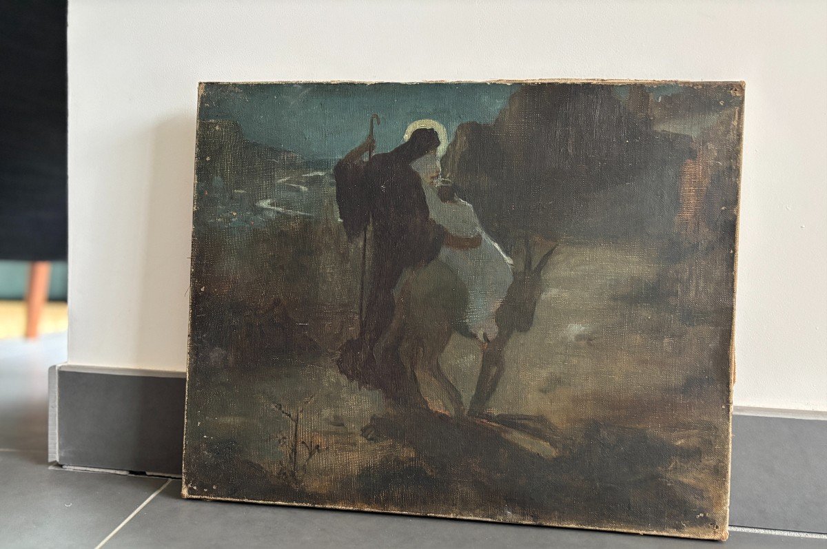 Symbolist School Of The End Of The 19th Century, The Flight Into Egypt, Oil On Canvas-photo-1