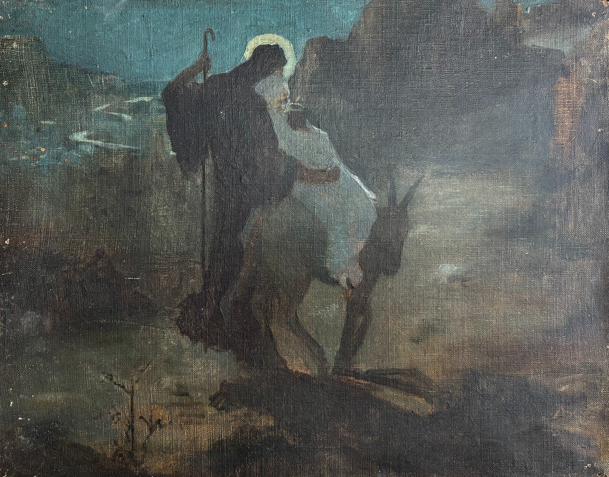 Symbolist School Of The End Of The 19th Century, The Flight Into Egypt, Oil On Canvas