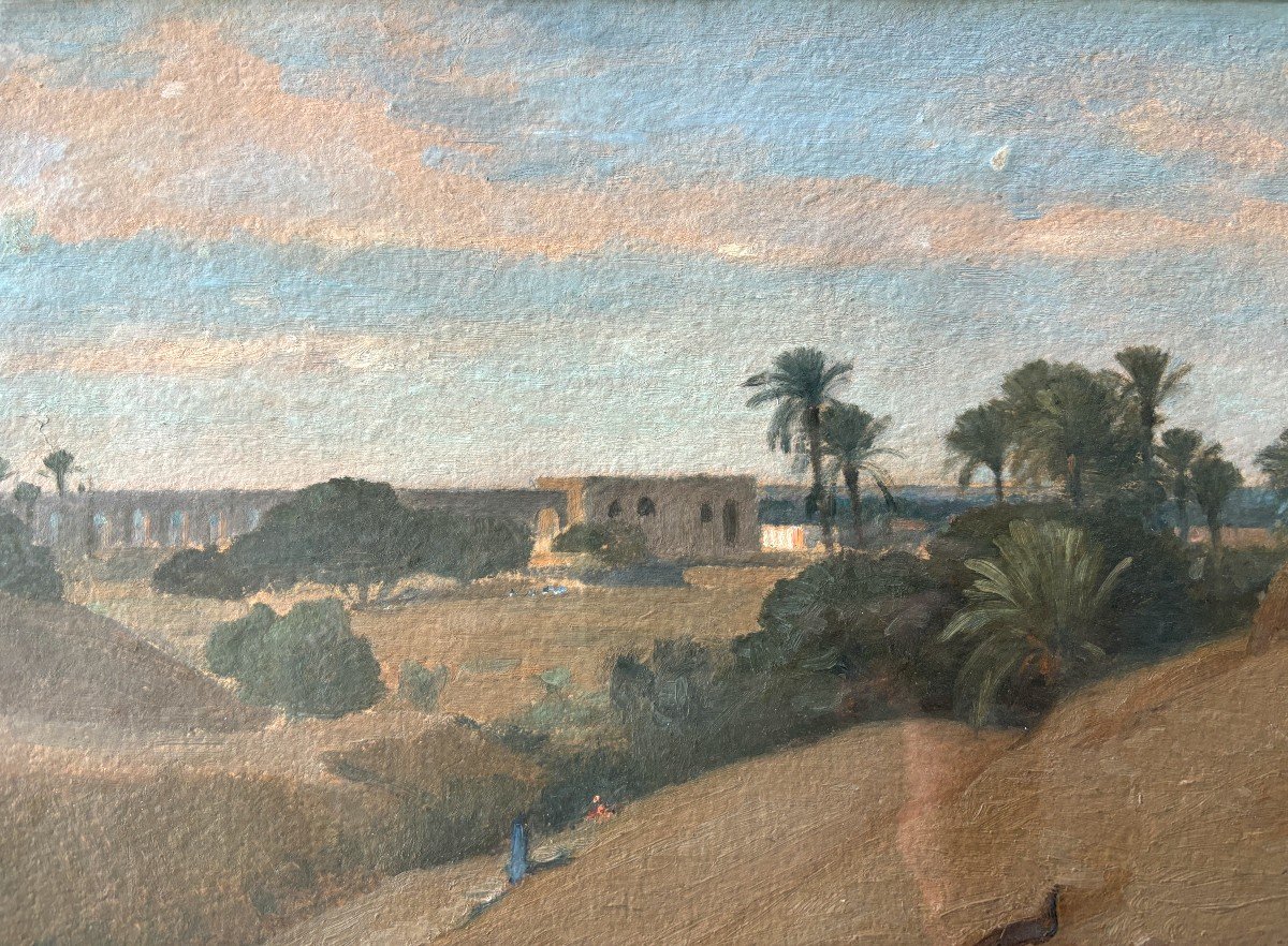 Auguste Veillon (1834-1890), View Of Egypt: Study, Oil On Paper-photo-2