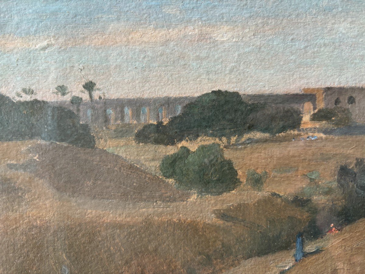 Auguste Veillon (1834-1890), View Of Egypt: Study, Oil On Paper-photo-3