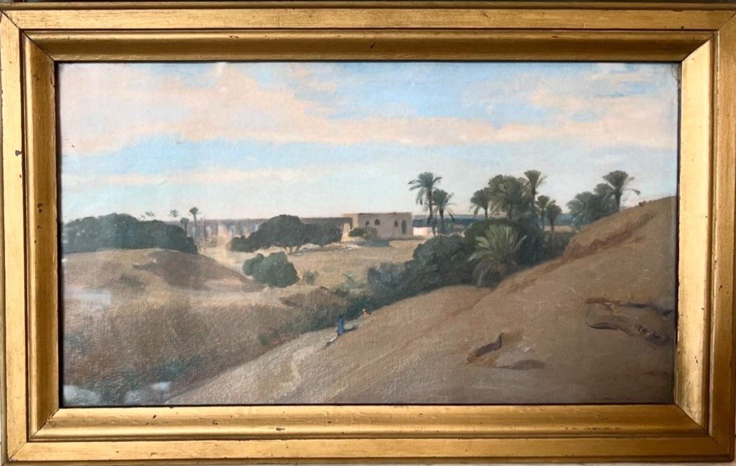 Auguste Veillon (1834-1890), View Of Egypt: Study, Oil On Paper