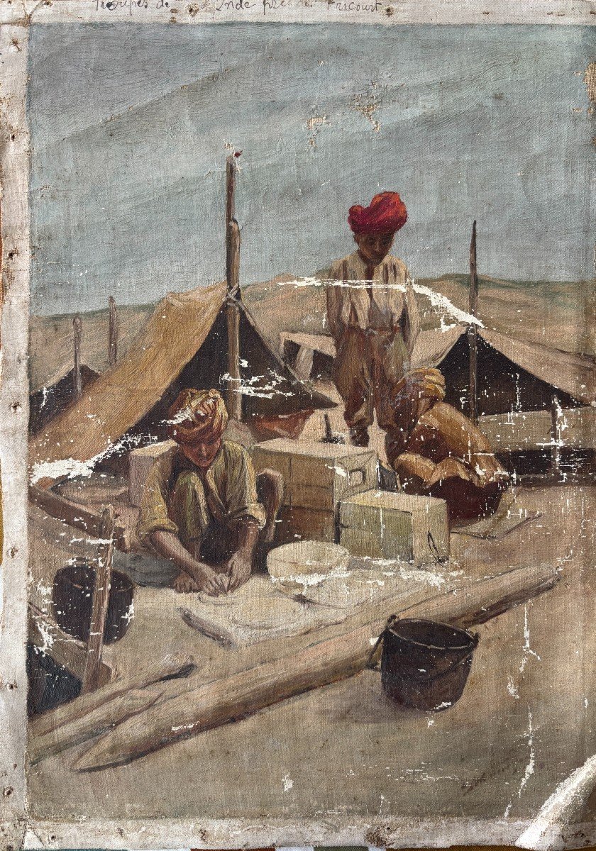 After F. Flameng And C. Hoffbauer, The Troops Of India Near Fricourt In The Somme, Oil -photo-1