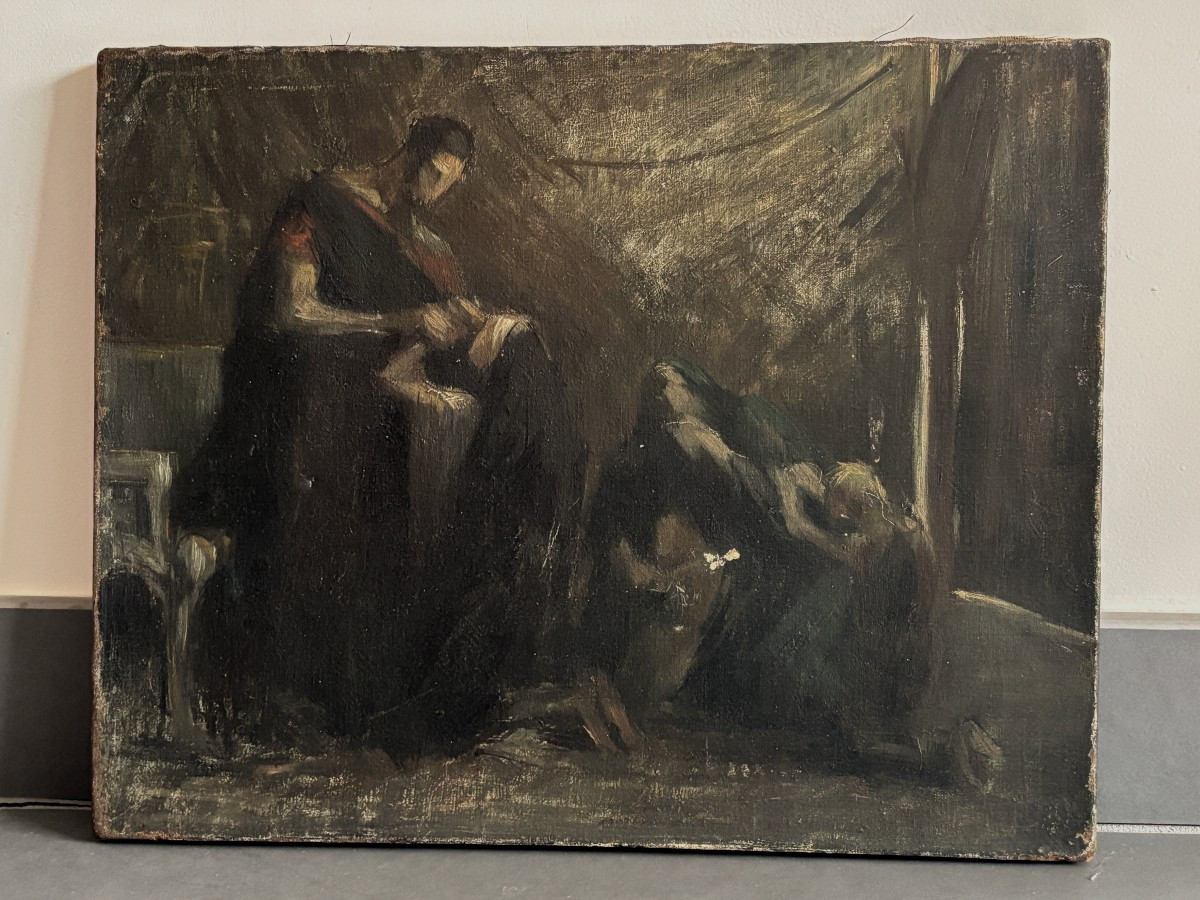 French School Circa 1860-70, Veturia At The Feet Of Coriolanus, Sketch, Oil On Canvas-photo-4