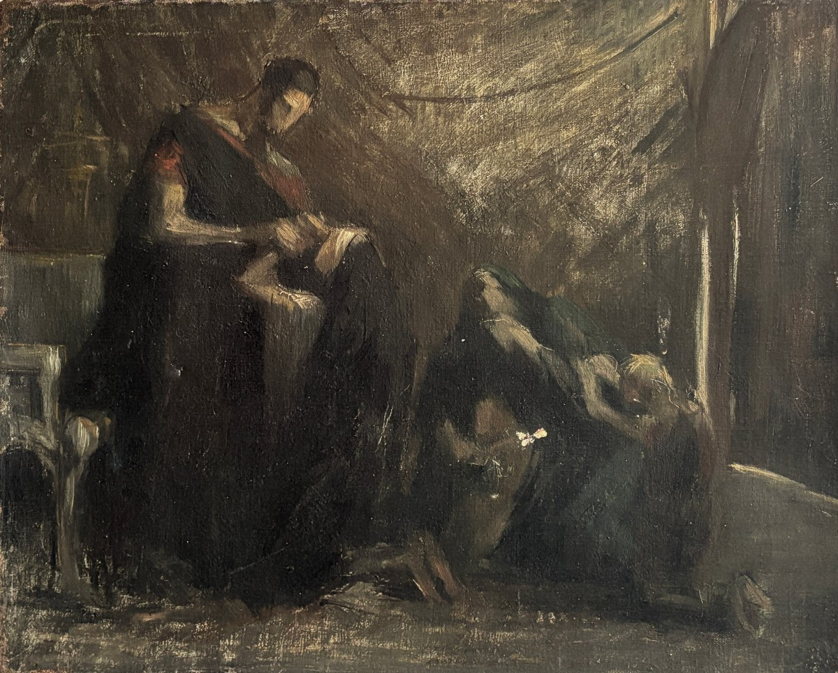 French School Circa 1860-70, Veturia At The Feet Of Coriolanus, Sketch, Oil On Canvas