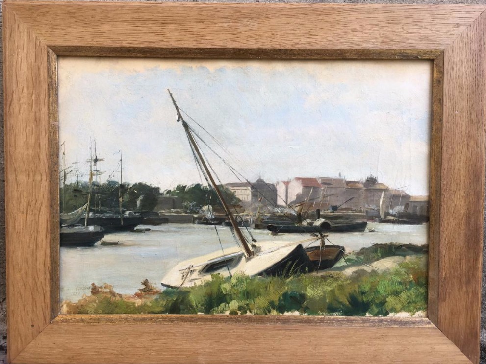 Ecole Française Fin XIXe, Vue du port de Nantes, Monogramme M.B 1887-photo-2