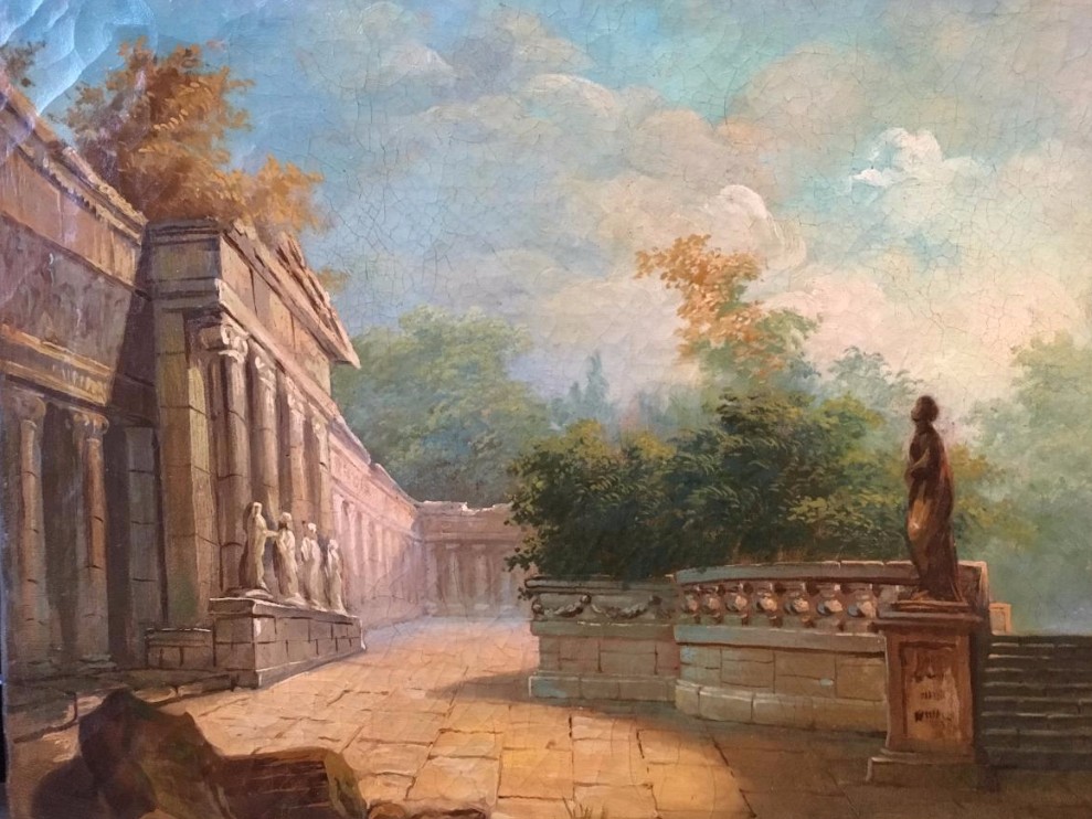 Ecole Du XIXe, d'Après Hubert Robert, Colonnade Et Jardins Du Palais Médicis-photo-3