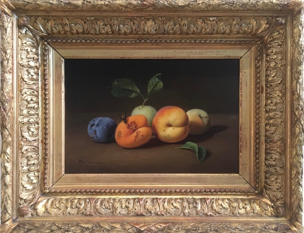 Jules Caron (paris 1806- 1881), Nature Morte Aux Fruits Et à La Guêpe, Huile Sur Panneau