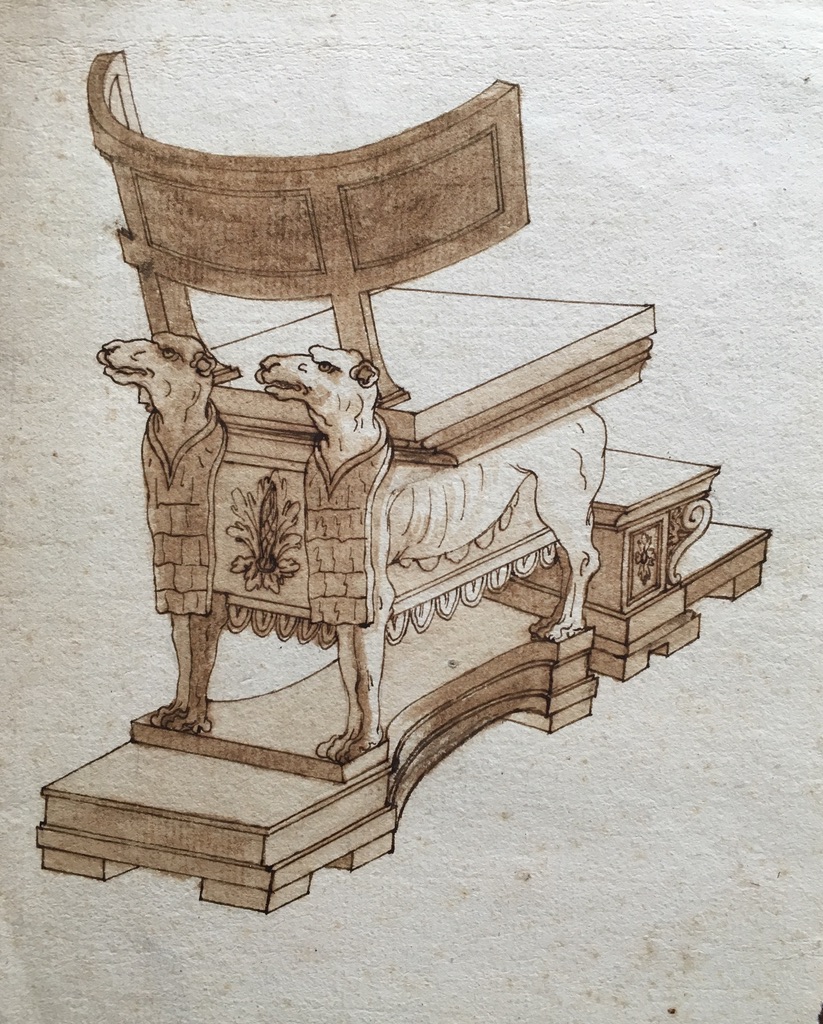 Ecole Française Ou Italienne Du XVIIIe Siècle, Etude De Siège Curule à Têtes De Chiens, Dessin