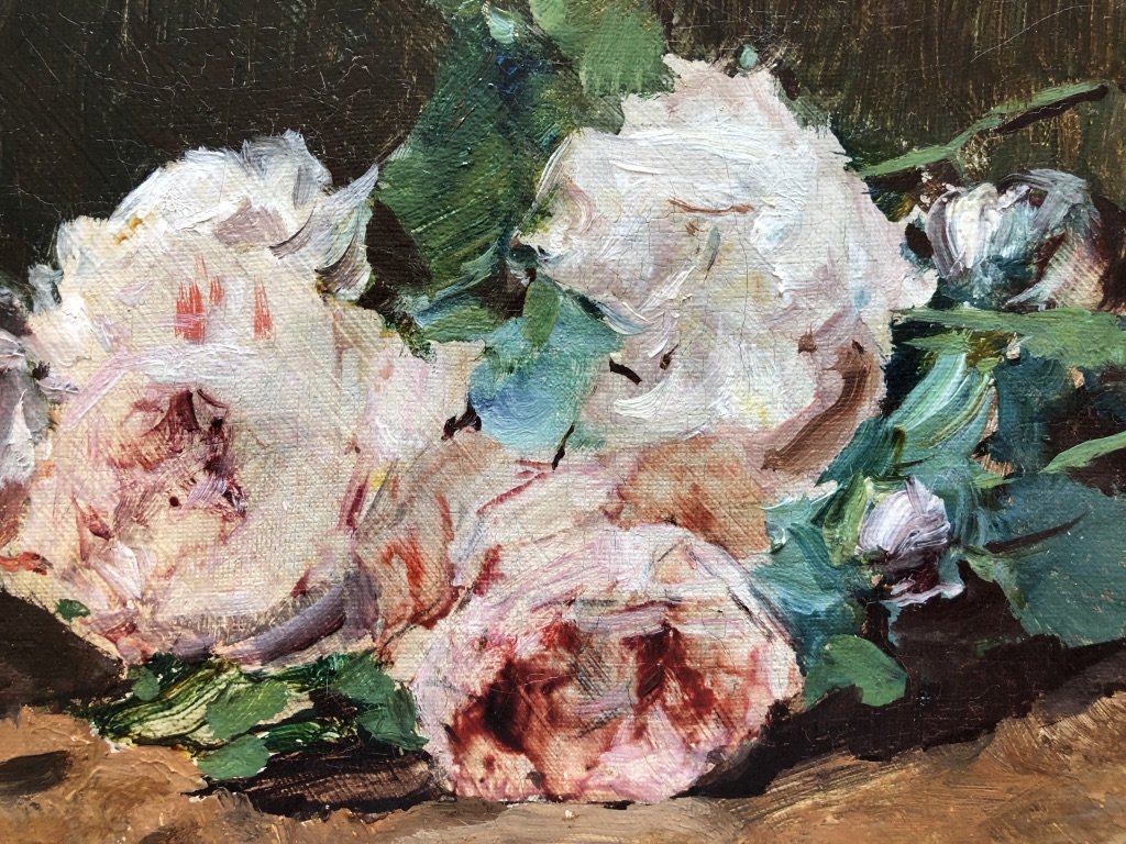 Georges Jeannin (1841-1925), Still Life With Flowers: Throw Of Roses, Oil On Canvas-photo-2