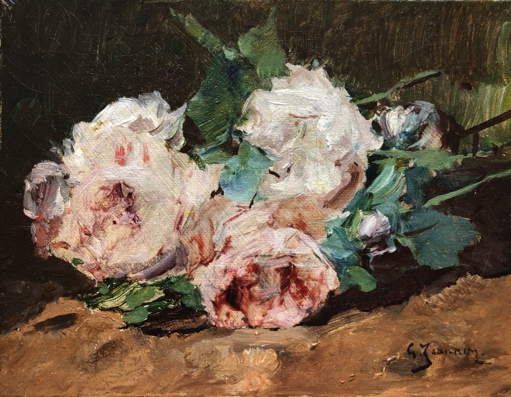 Georges Jeannin (1841-1925), Still Life With Flowers: Throw Of Roses, Oil On Canvas