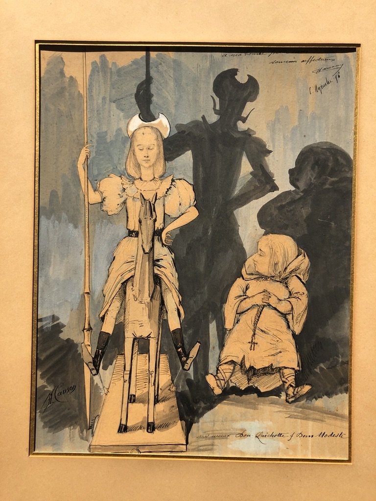 Ecole Française Du XIXe, Causon?, Don Quichotte Et Dom Modeste, Dessin Aquarelle Illustration-photo-2