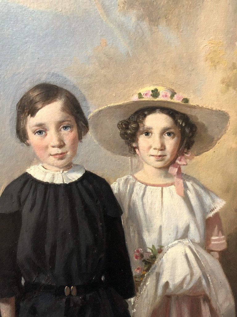 Ecole Française Ou Suisse Vers 1830, Portrait d'Enfants: Jenny Et Louis Fatio, Huile Sur Papier-photo-3