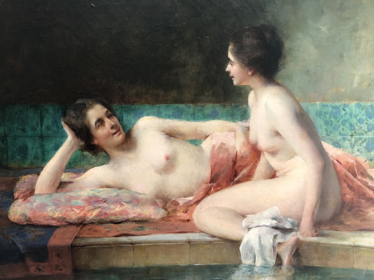 Serkis Diranian (1854-1938), Le Bain Ou Femmes Au Hammam, Huile, Arménie, Turquie-photo-4