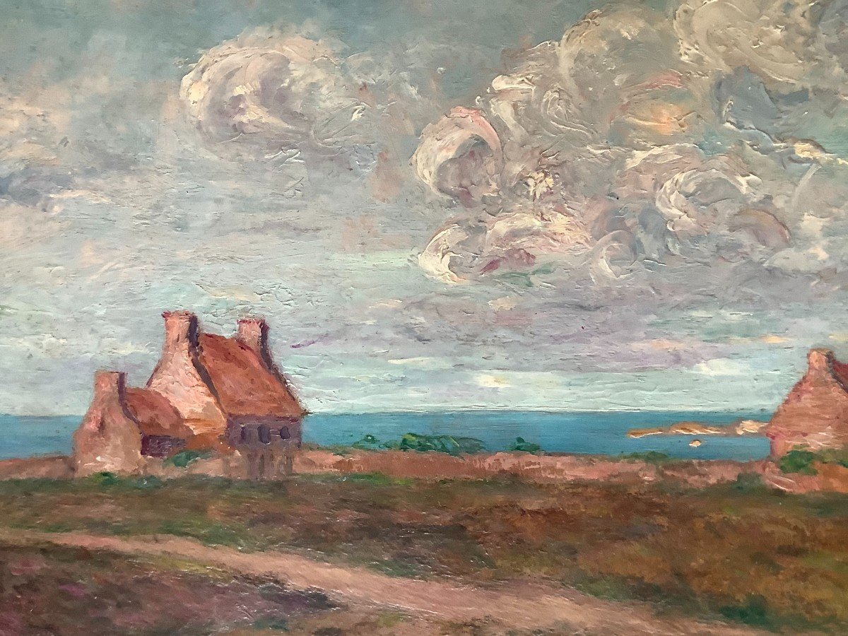 Jean Lubet (xxe), Paysage de bord de mer: la côte Bretonne Ou La côte d'Opale, Huile Sur Carton-photo-2