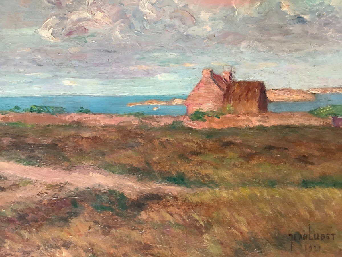 Jean Lubet (xxe), Paysage de bord de mer: la côte Bretonne Ou La côte d'Opale, Huile Sur Carton-photo-3