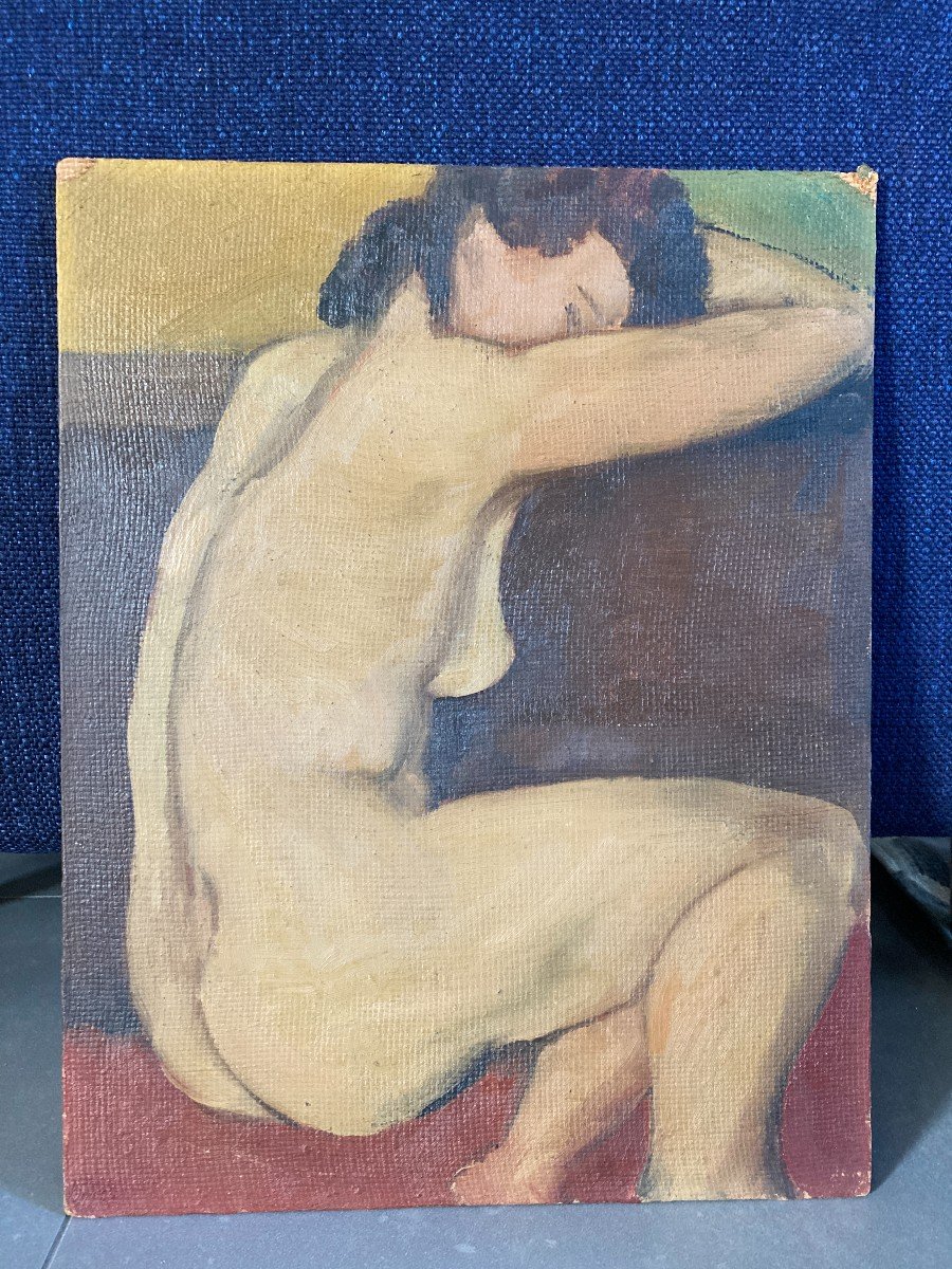 Lyonnaise School Of The Twentieth Century, Nude Of Woman, Oil On Hardboard-photo-2