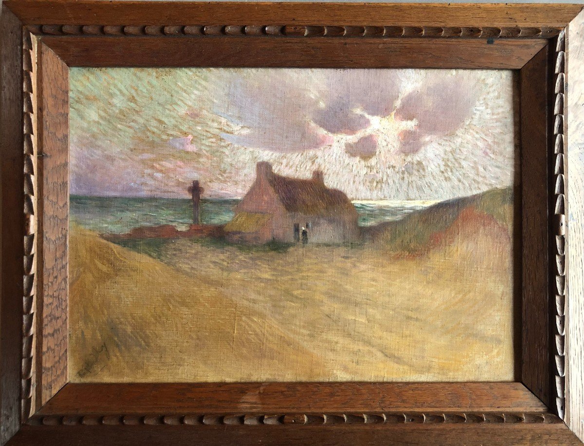 Ecole Française Vers 1900, Paysage Breton Animé, Bord De Mer, Huile Sur Toile-photo-2