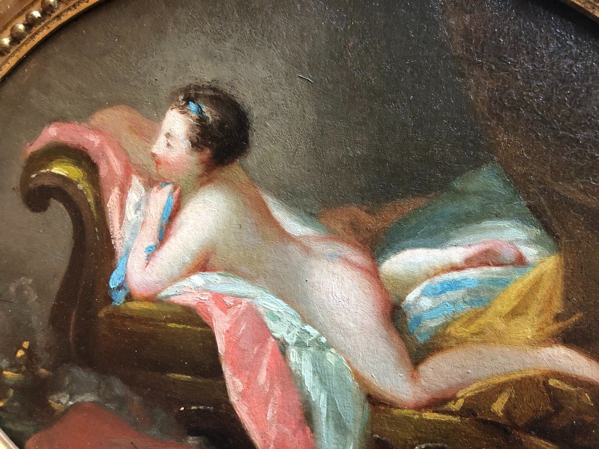 French School Of The Nineteenth, After François Boucher, Nude Of Woman: Odalisque, Oil-photo-4