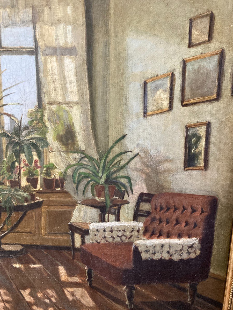 French School Around 1900, Interior View Of An Apartment, Oil On Canvas-photo-2