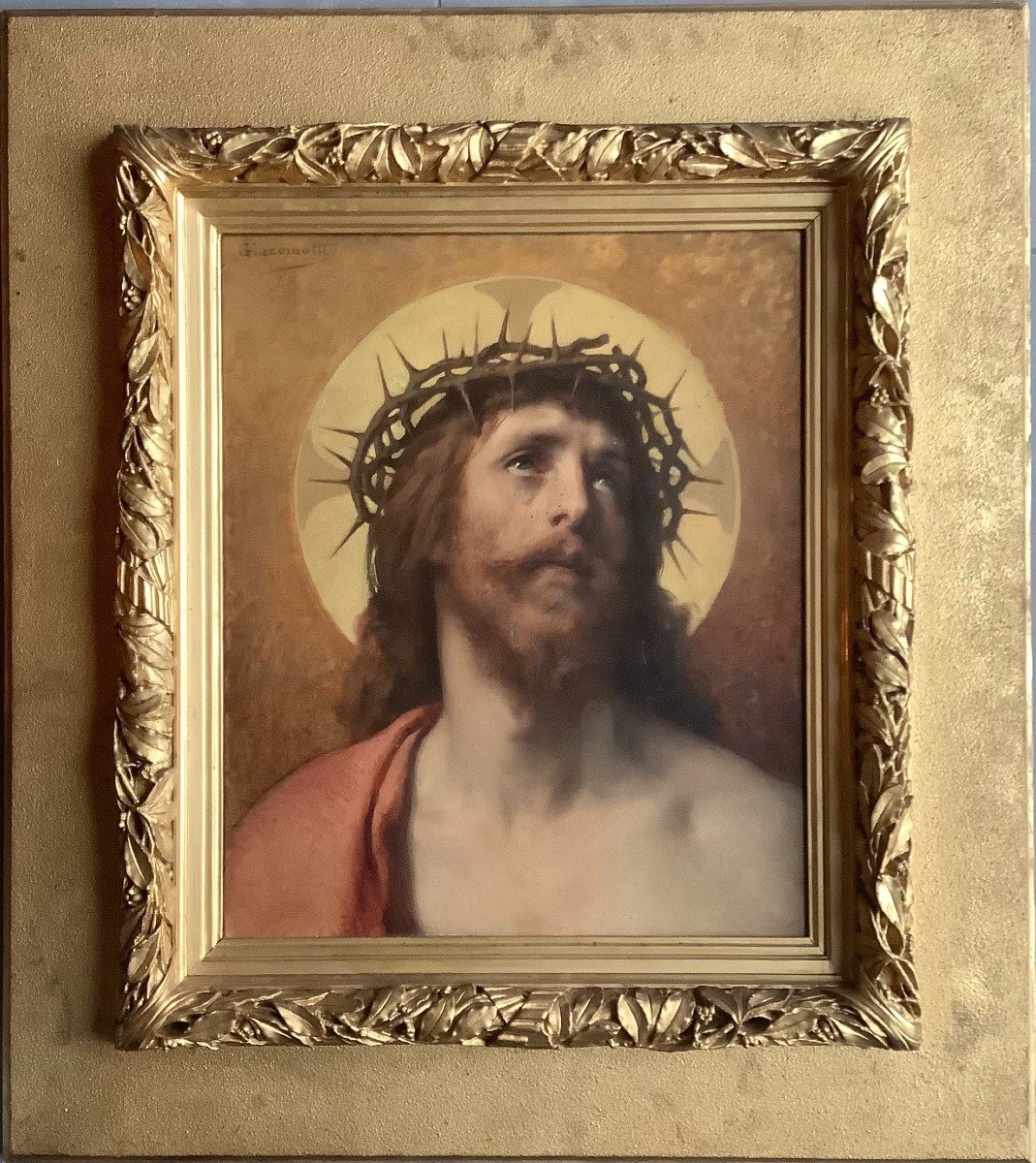 Félix Henri Giacomotti (Quingey 1828-Besançon 1909), Christ à la couronne d'épine, Huile toile-photo-2