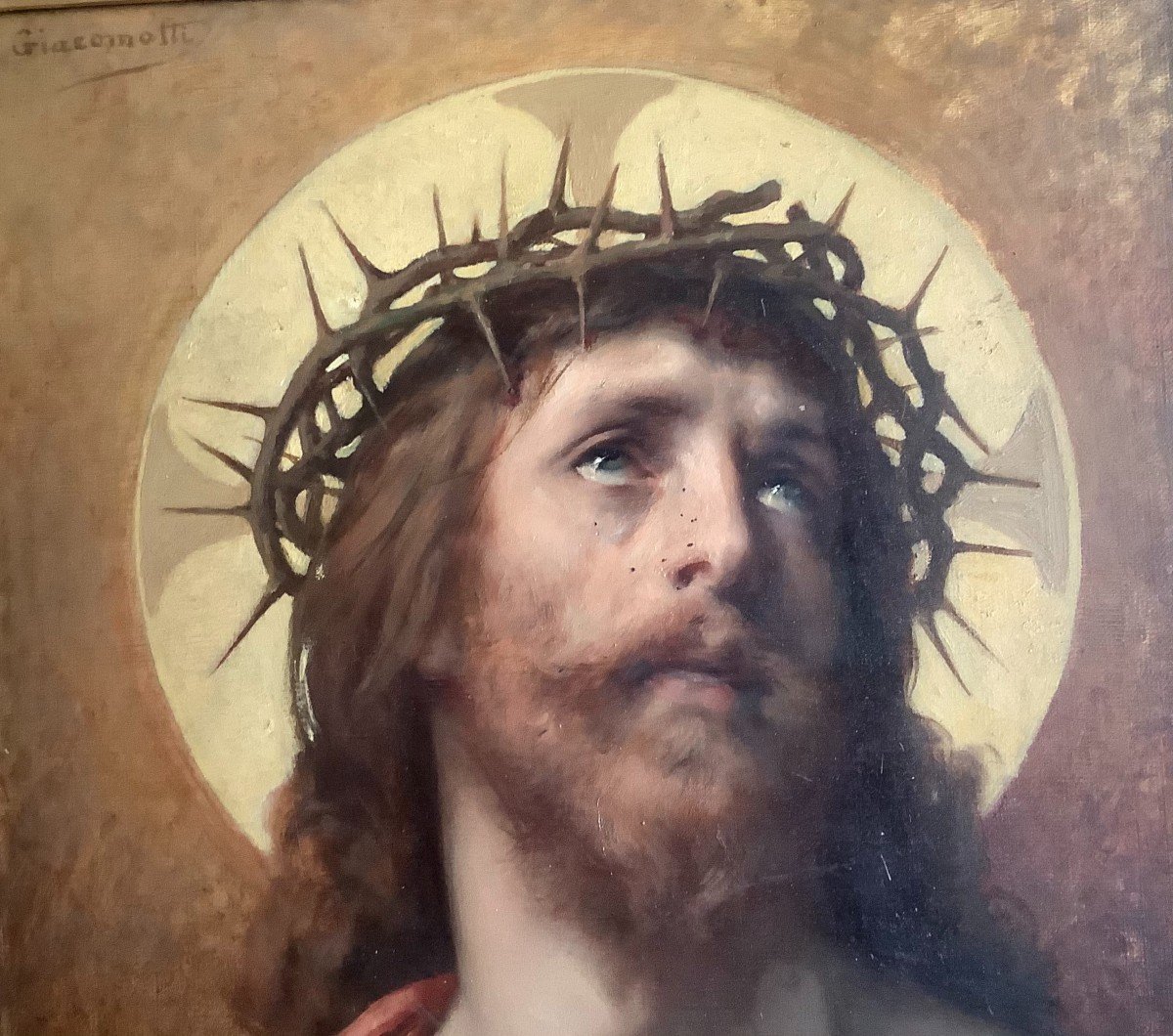 Félix Henri Giacomotti (Quingey 1828-Besançon 1909), Christ à la couronne d'épine, Huile toile-photo-4