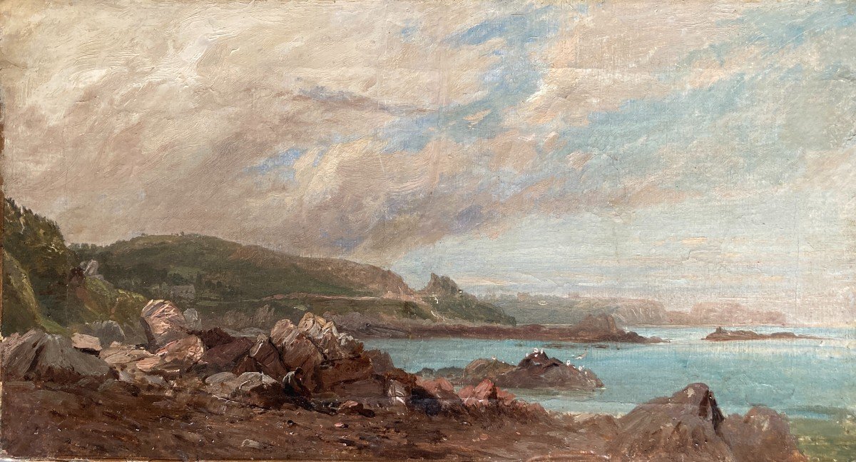 James Danby(1816-1875) (attr.à), Bord De Mer, Près De Tynemouth, Angleterre, Huile Sur Papier-photo-2