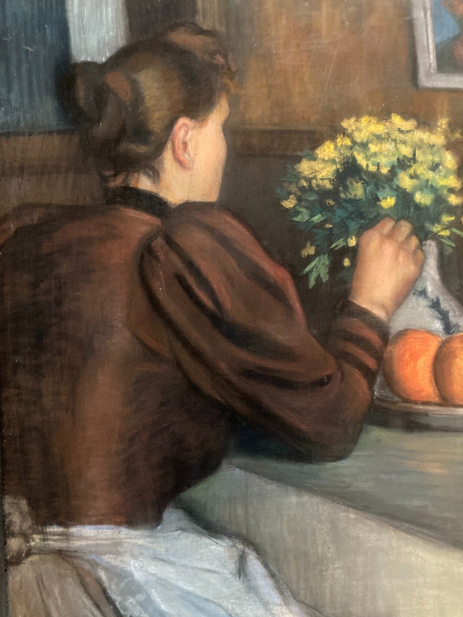 Léon Fauche (briey 1868 - Paris 1950), Femme Dans Un Intérieur, Pastel Sur Toile, Circa 1906-photo-2