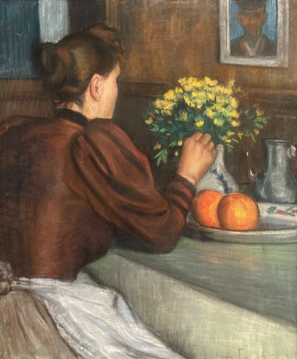 Léon Fauche (briey 1868 - Paris 1950), Femme Dans Un Intérieur, Pastel Sur Toile, Circa 1906