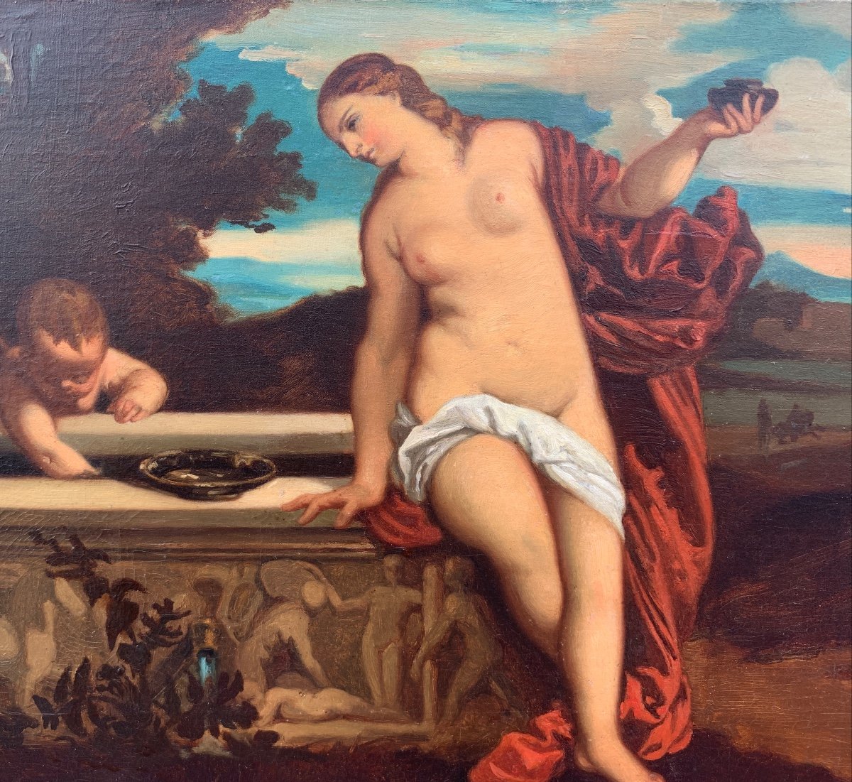 After Titian, French School Around 1870, Sacred Love And Profane Love, Oil-photo-2