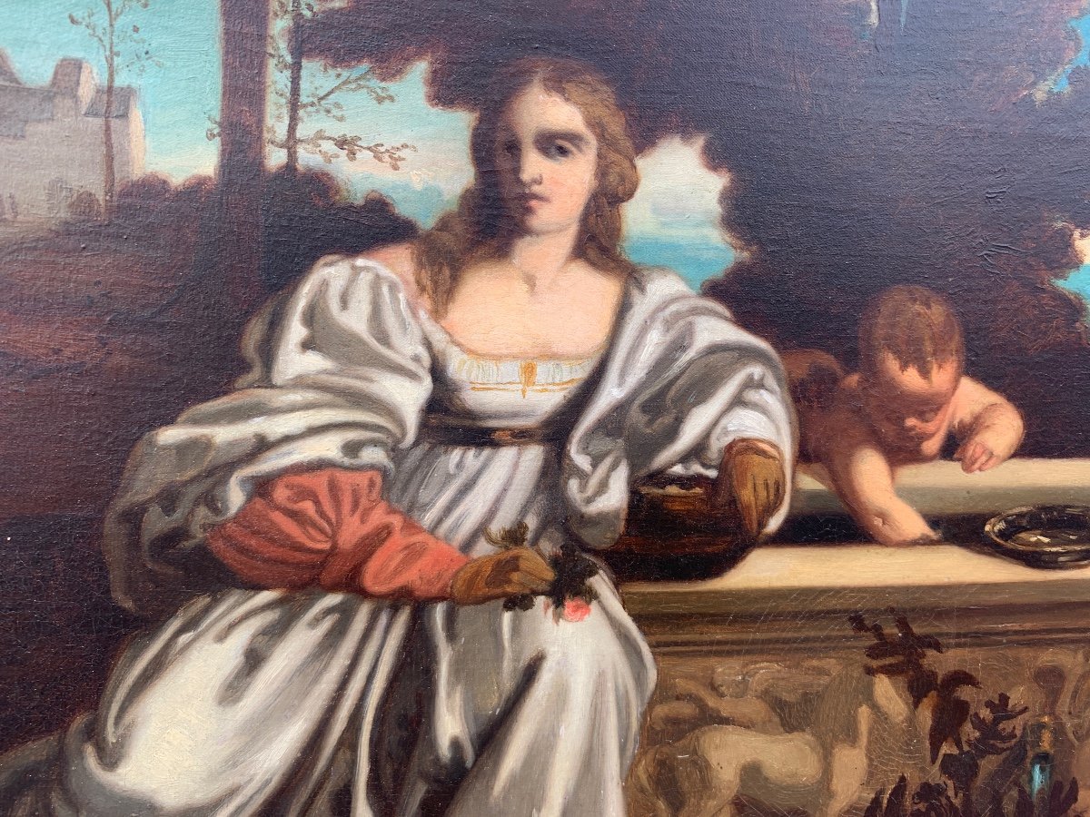 After Titian, French School Around 1870, Sacred Love And Profane Love, Oil-photo-3