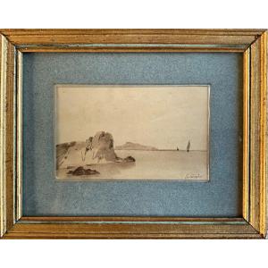 Pierre Letuaire (1798-1885), Paire d'Aquarelles Sur Papier: Marines, Bord De Mer, Toulon