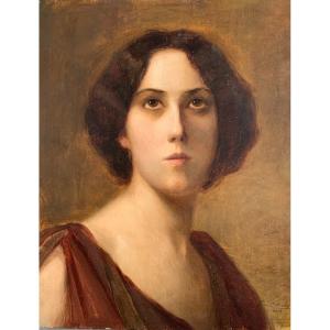 Madeleine Plantey (1890-1985), Portrait Of A Woman, Lyon, 1908, Oil On Canvas