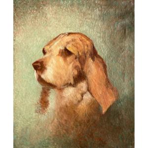 Ecole Française de la fin du XIXe, Portrait De Chien, Huile Sur Toile