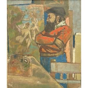 French School Early 20th Century, Presumed Portrait Of Paul Cézanne In His Workshop, Oil 