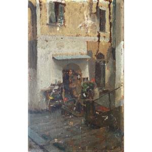 Jules Octave Triquet (paris 1867-1914), Scène De Marché à San Remo En Italie, Huile