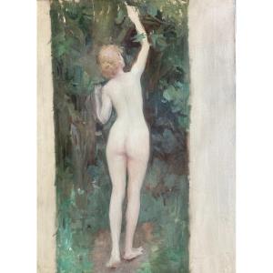 Ecole Française Vers 1900, Grande étude De Nu Femme De Dos: Esquisse, Huile Sur Toile