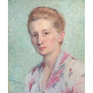 Suzanne Aufray-genestoux (lyon 1876-1964), Portrait De Femme, Pointillisme, Huile 