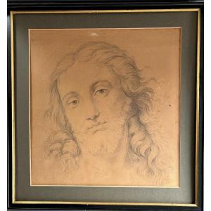 19th Century School, Study Of The Head Of Christ, Pencil Drawing