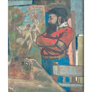 Ecole Française Du XXe Siècle, Portrait Présumé De Paul Cézanne Dans Son Atelier, Huile Toile