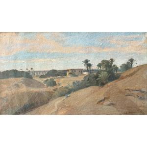 Auguste Veillon (1834-1890), Vue d'Egypte : étude, Huile Sur Papier