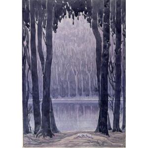 André Morisset (né En 1876) , Forêt En Bord De Lac, Dessin, Symbolisme